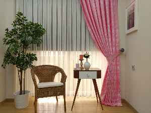 Pembe Renk Jakar Desenli Fon Perde- Şeker Pembe