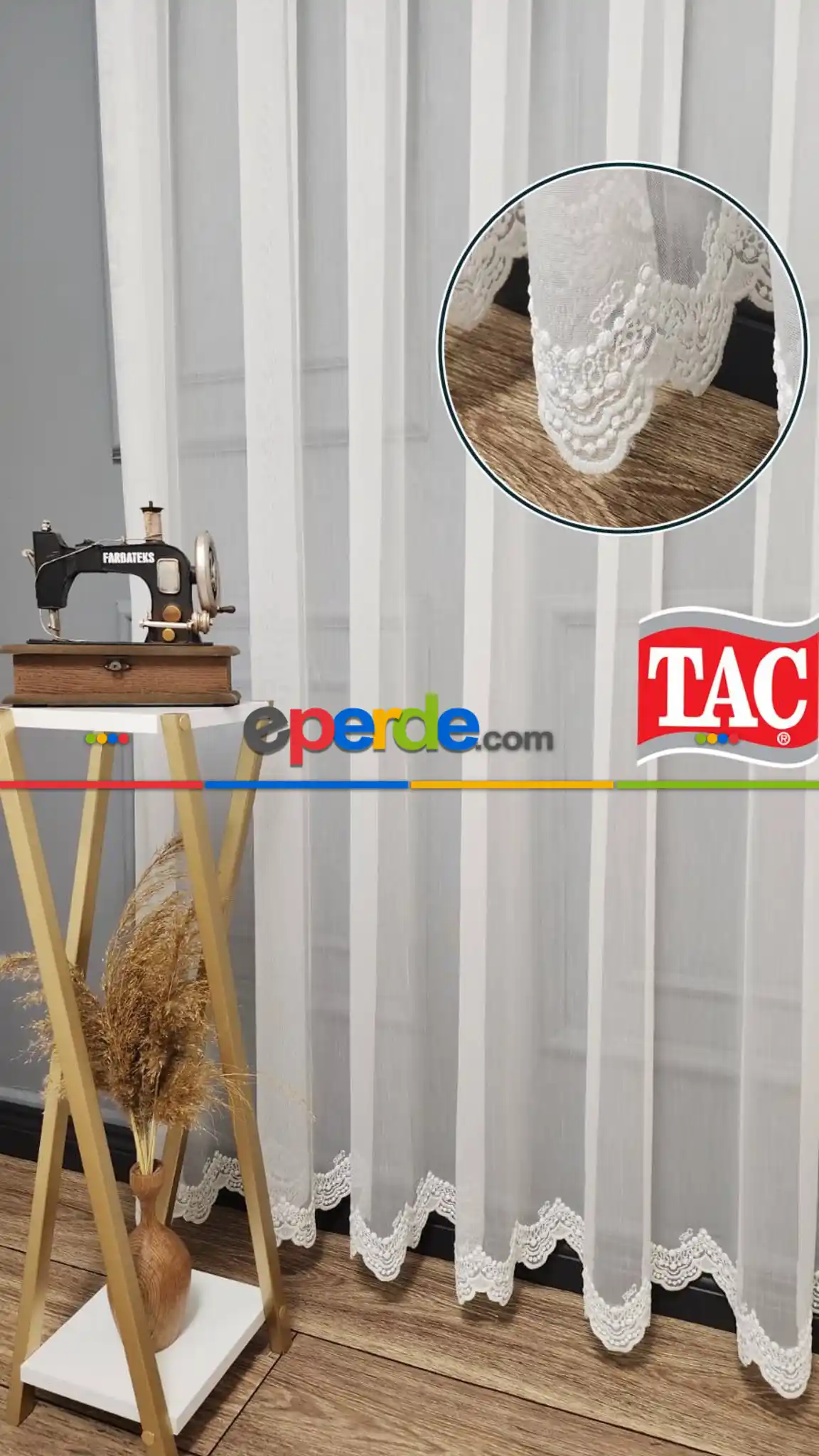 Taç Etek Topçuklu Ütü İstemez Alt İşlemeli Model Tül Perde