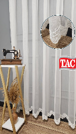 Taç Etek Yaprak Ütü İstemez Alt İşlemeli Model Tül Perde Beyaz