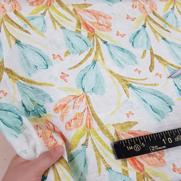 Salon Fon - Çiçek Desenli Fon Perde Evm1130 Kumaşı Kalındır Duck Bezi Değildir- Beyaz- Çok Renkli 3