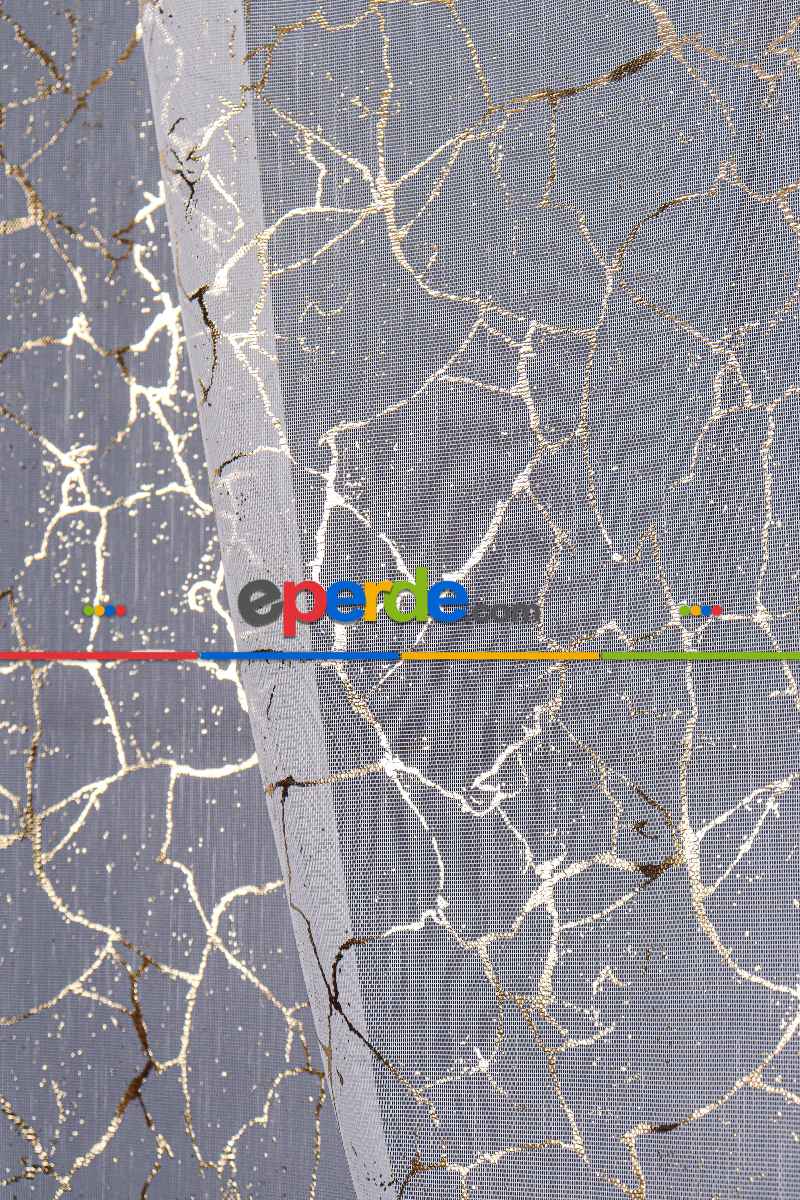 Salon Tül - Granit Dijital Baskılı Tül Perde Ekru-gold