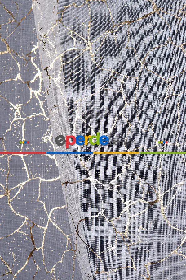 Salon Tül - Granit Dijital Baskılı Tül Perde Ekru-gold