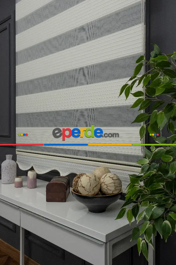 60x200 Hazır Krem Geniş Plise Zebra Perde