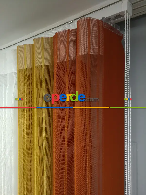 Salon - 2021 Sezonu - Tül Dikey Zebra Perde - Stor Tül Perde Hepsi Birarada- Turuncu