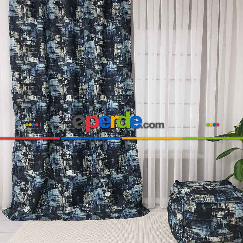 Oturma Odası Abstrakt Desenli Fon Perde Evm1504 Kumaşı Kalındır Duck Bezi Değildir-  Çok Renkli 2