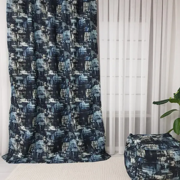 Salon Abstrakt Desenli Fon Perde Evm1504 Kumaşı Kalındır Duck Bezi Değildir-  Çok Renkli 2