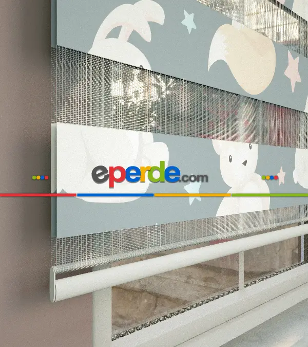 Yıldız Desenli Baskılı Zebra Perde- Çok Renkli