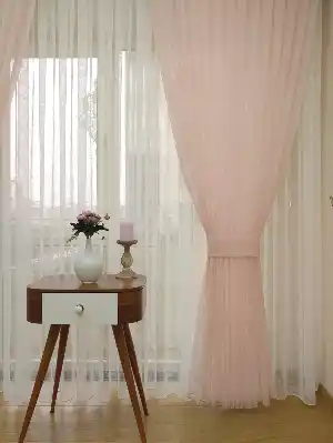Dolgulu Keten Yüksek Gramajlı Düz Tül Fon Perde- Pembe Pudra Pembe