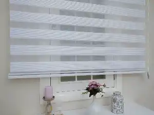 Beyaz Mutfak Perdesi Mekanizmalı Zebra Perde Plise- Beyaz