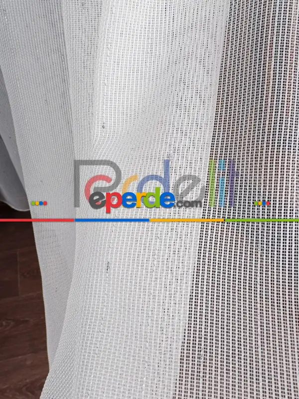 Yumuşak Dokulu Gümüş Damlacık Desenli File tül perde Ütü İstemez