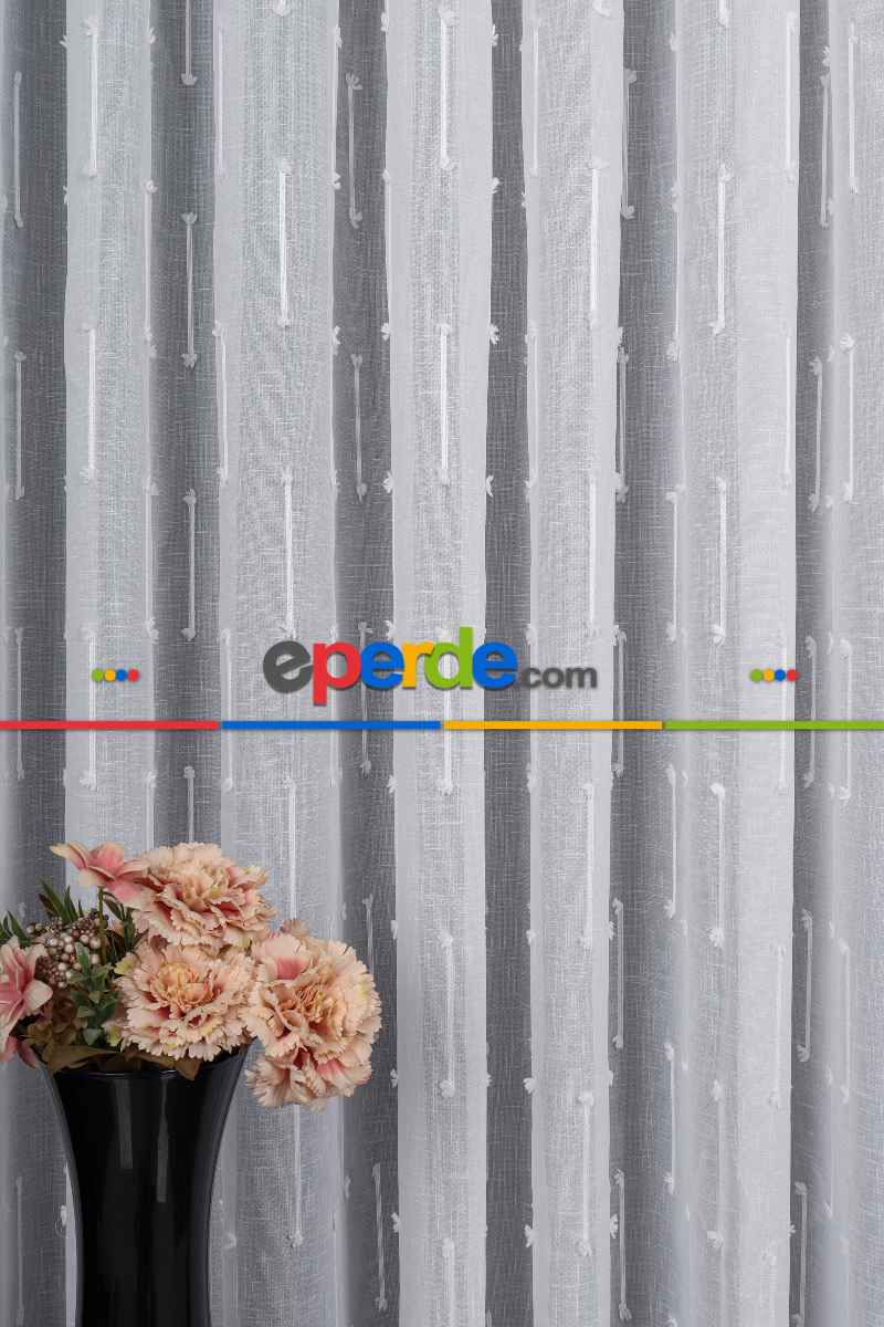Minimal Çizgili Ekru Keten Tül Perde | Modern Ve Zarif Görünüm