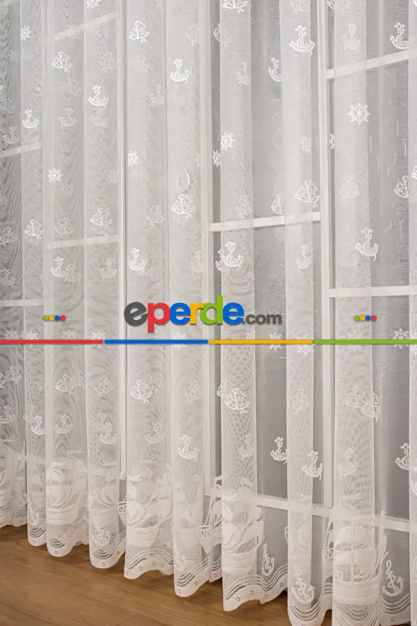 Bebek Odası -  Çapa Deniz Desenli Örme Tül Perde - Ekru