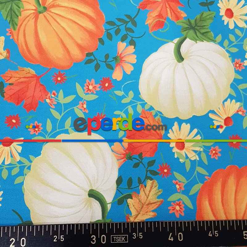 Kabak Desenli Fon Perde Evm1531 Kumaşı Kalındır Duck Bezi Değildir- Mavi-Turuncu