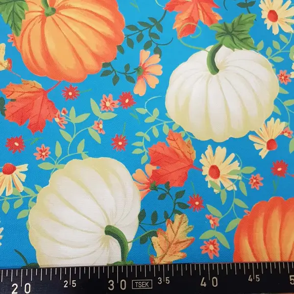 Kabak Desenli Fon Perde Evm1531 Kumaşı Kalındır Duck Bezi Değildir- Mavi-Turuncu