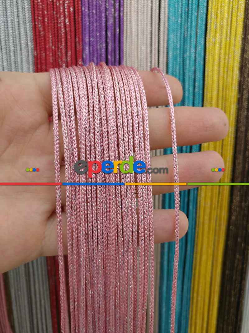 Pembe Rengi İp Perde Kalın Zincir Simli Serisi- Pembe-gümüş