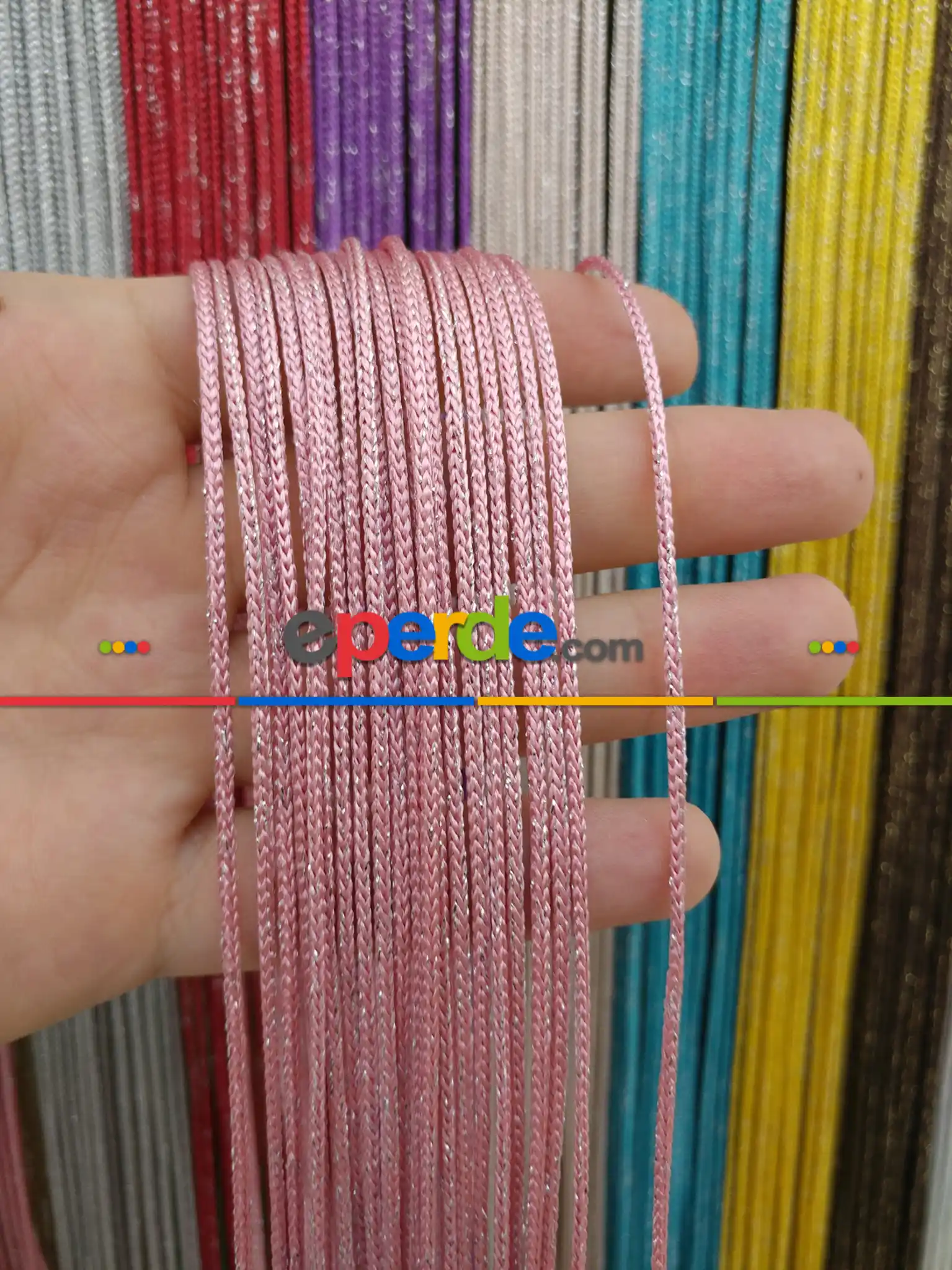 Pembe Rengi İp Perde Kalın Zincir Simli Serisi- Pembe-gümüş