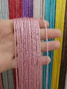 Mutfak İp Perde - Pembe Rengi İp Perde Kalın Zincir Simli Serisi- Pembe-gümüş