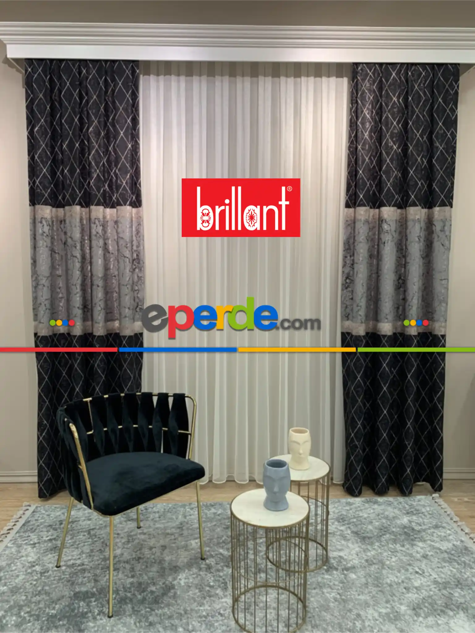 Brillant Fon Perde Yeni Moda Tasarım Renk Kanat Yan Perdeler Salon Misafir Odası Perde