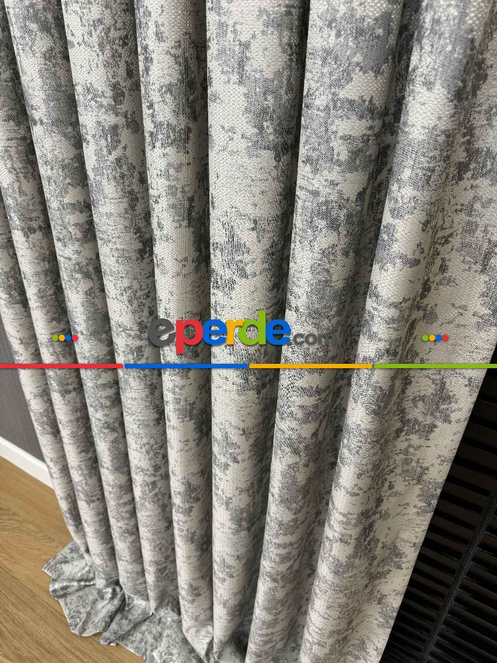 Patinedesenli Gri Desenli Jakar Fon Perde (285 En)- Gri