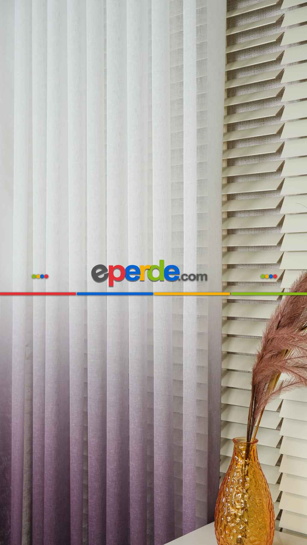 Keten Ekru Mor Degrade Geçişli Tül Perde, Ağır Gramajlı Premium Seri, Eteği Kurşunlu