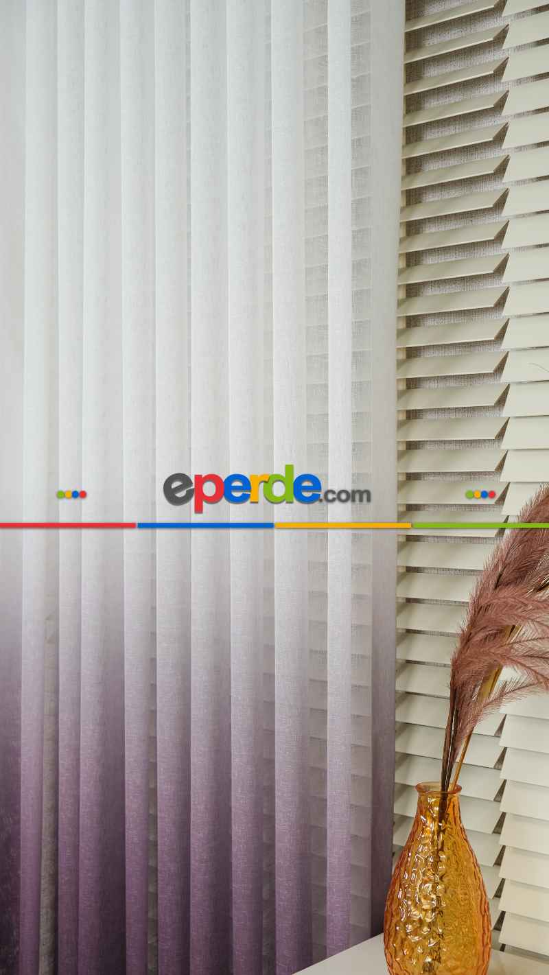 Keten Ekru Mor Degrade Geçişli Tül Perde, Ağır Gramajlı Premium Seri, Eteği Kurşunlu