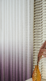 Keten Ekru Yeşil Degrade Geçişli Tül Perde, Ağır Gramajlı Premium Seri, Eteği Kurşunlu Mor - Ekru