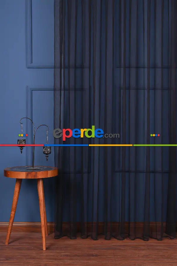 Dökümlü Siyah - Petek Zemin Grek Tül Perde