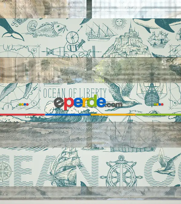 Bebek Odası Zebra -  Denizci Desenli Baskılı Zebra Perde-  Çok Renkli 2