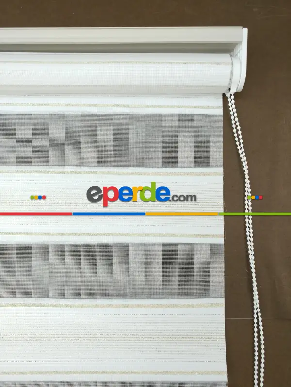 Zebra Perde - Micro Pilise - Simli Renk Geçişli Zebra Perde- Altın Simli-Ekru