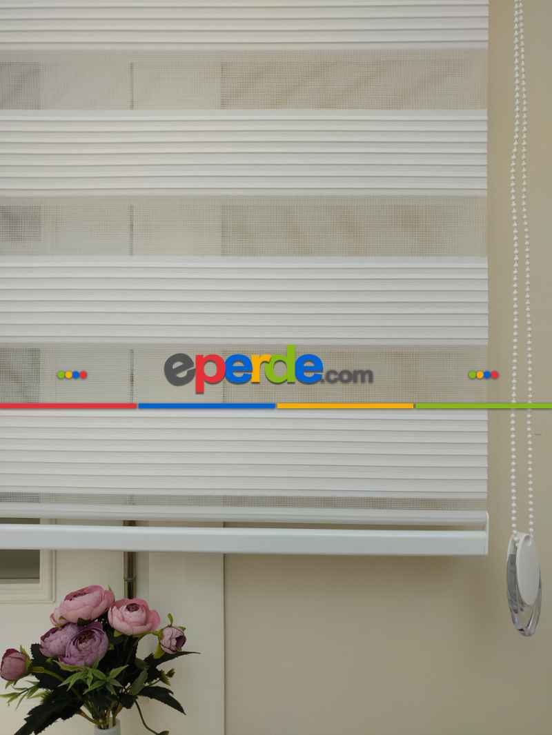 Oturma Odası - Geniş Düz Plise Zebra Perde-ekru Pile- Ekru