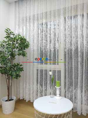 Fırsa Ürünü!! Hazır Ölçülü Fransız Dantel Bant Desenli Tül Perde