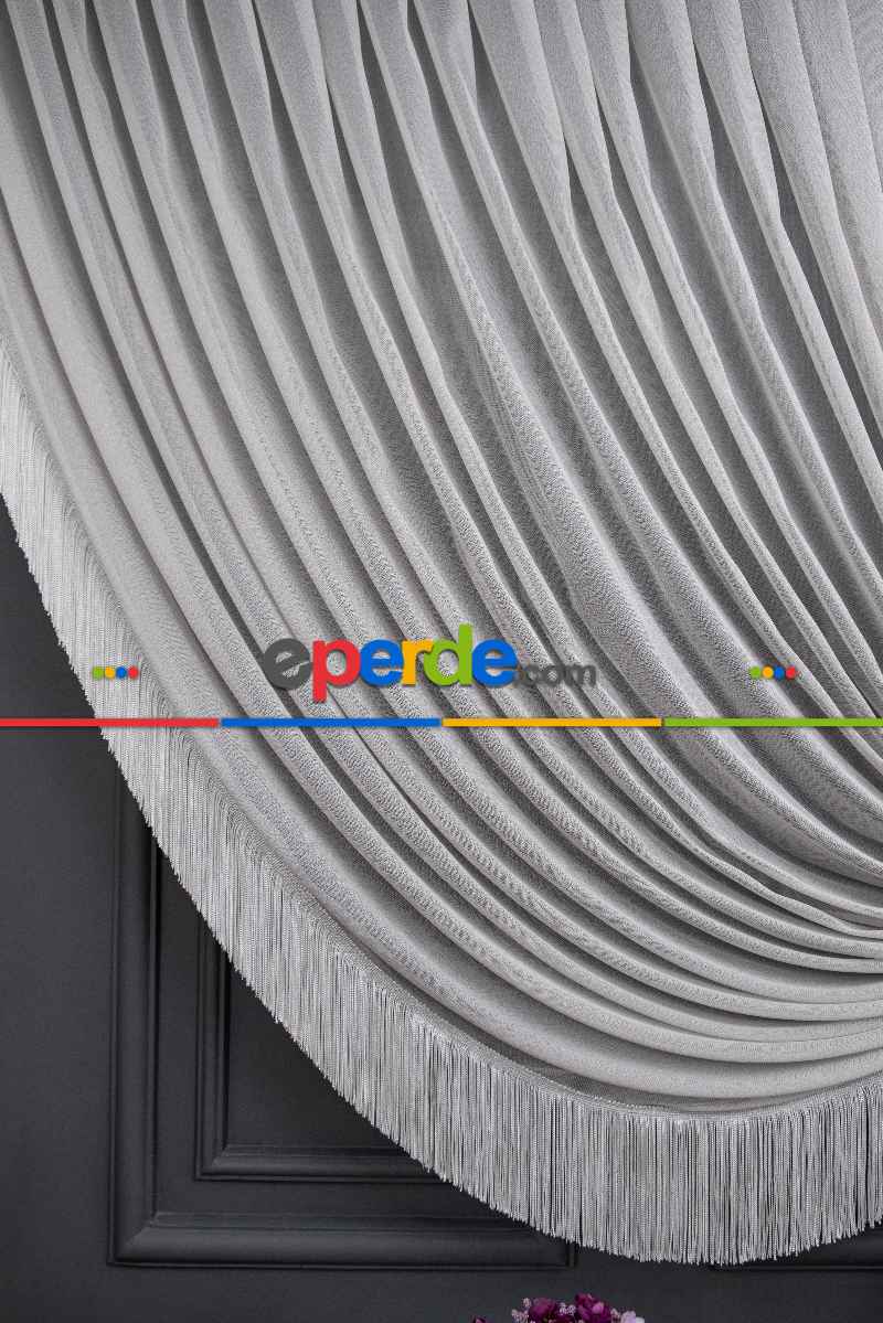 Salon Tül - Gri Monalisa Yalancı Kruvaze - Halat İle Tülden Fon - Yana Toplamalı Tül - Kordon Toplama Tül - Çift Veya Tek Kanat - Aksesuar İlave Ücretlidir - Kurşunlu Tül