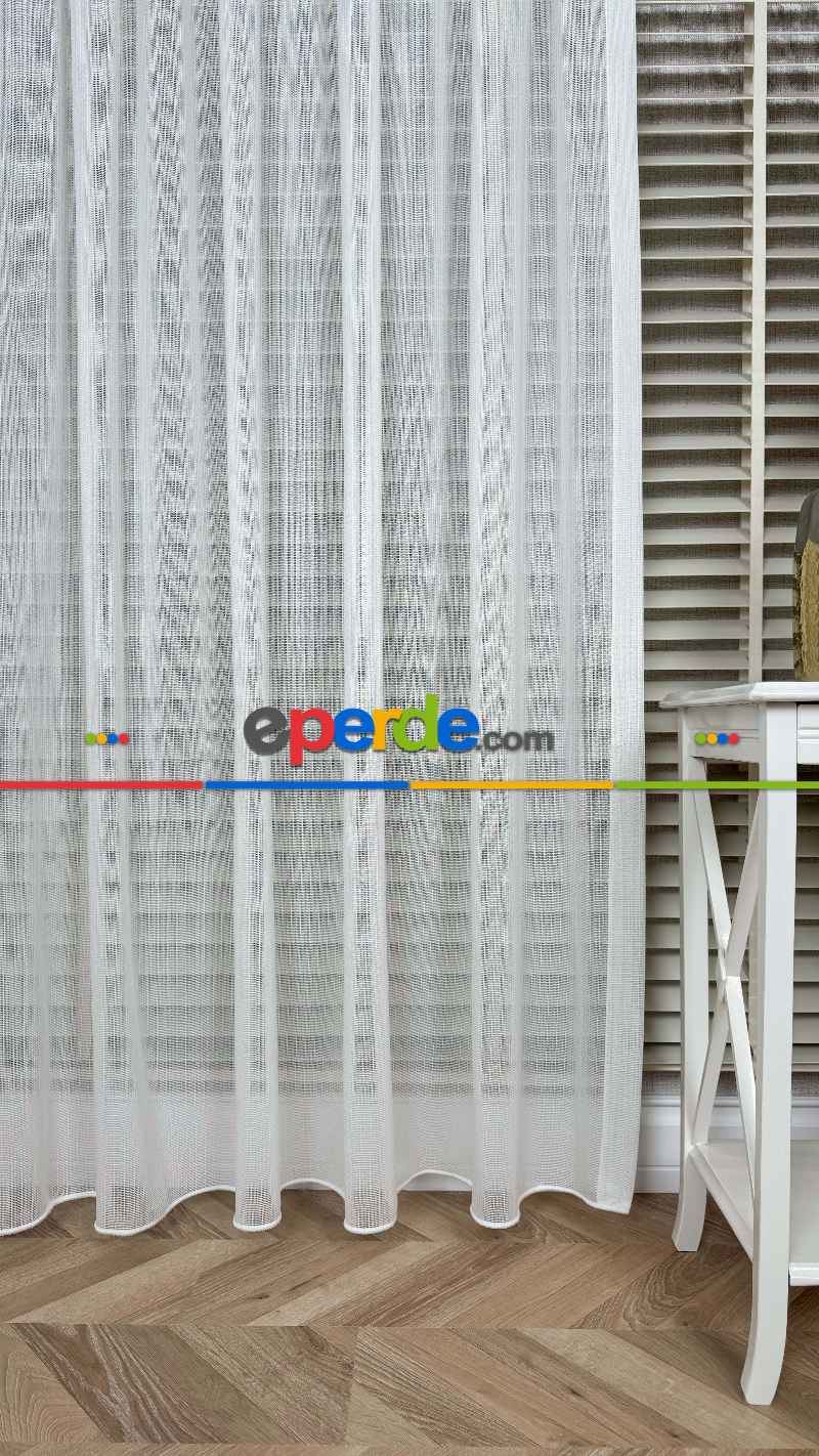 Brillant Ekru Hafif Simli File Tül Perde, Büzgü Ekstraforlu