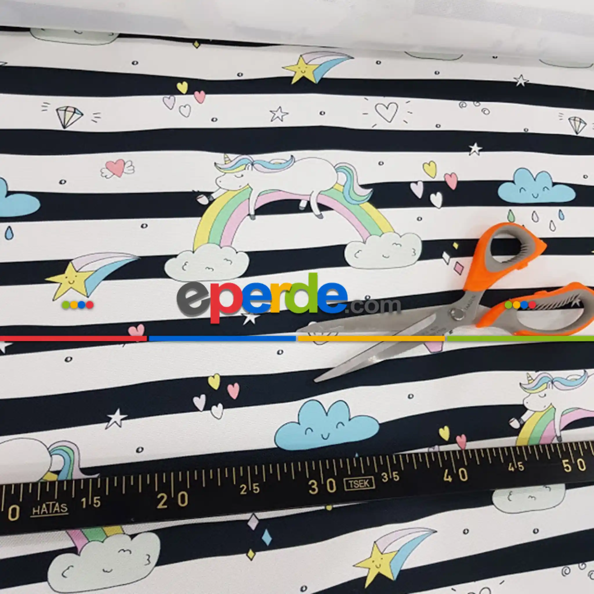 Çocuk Odası Fon - Siyah Beyaz Unicorn Desenli Fon Perde Evm579 Kumaşı Kalındır Duck Bezi Değildir- Siyah