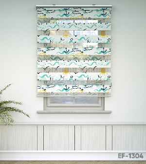 Çocuk Odası Zebra Perde - Denizci Desen Baskılı Zebra Perde- Mavi-Sarı-Beyaz-Su Yeşili