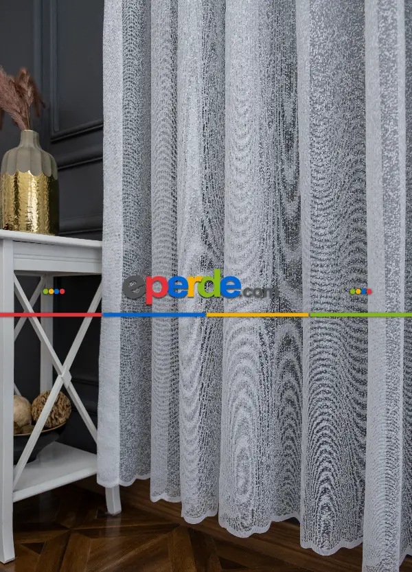 Taç Karlı Desen Örme Düz Tül Perde