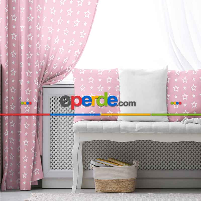 Çocuk Fon Perde Evim1616-16 Kumaşı Kalındır Duck Bezi Değildir- Mavi-beyaz