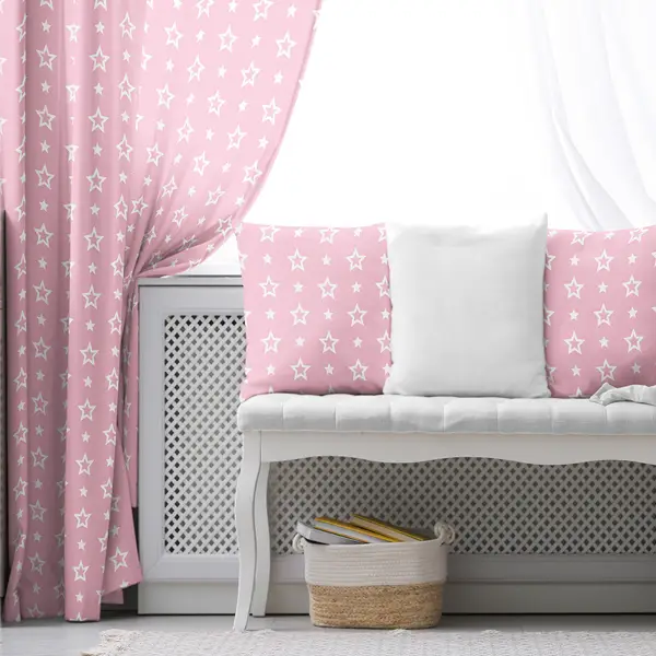 Kız Çocuk Odası Fon Perde - Çocuk Fon Perde Evim1616-16 Kumaşı Kalındır Duck Bezi Değildir - Pembe Beyaz