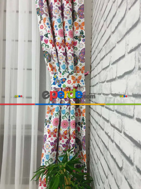 Kelebek Desenli Fon Perde Evm1113 Kumaşı Kalındır Duck Bezi Değildir- Siyah-mavi-kırmızı-sarı-beyaz-pembe- Çok Renkli 3