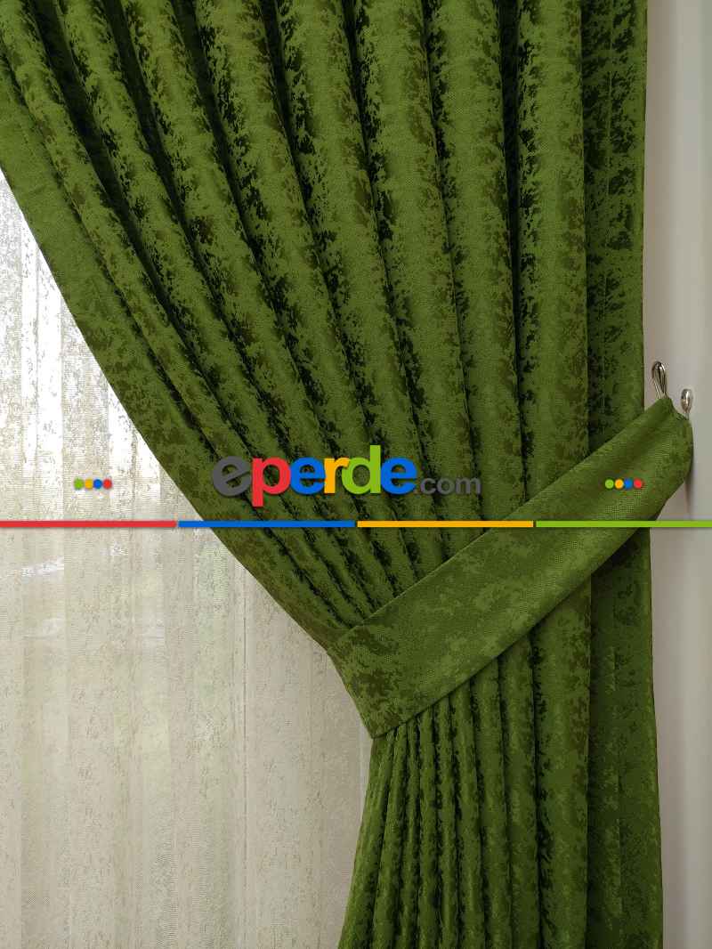 Çimen Yeşili Duz Jakar Fon Perde - Yeşil