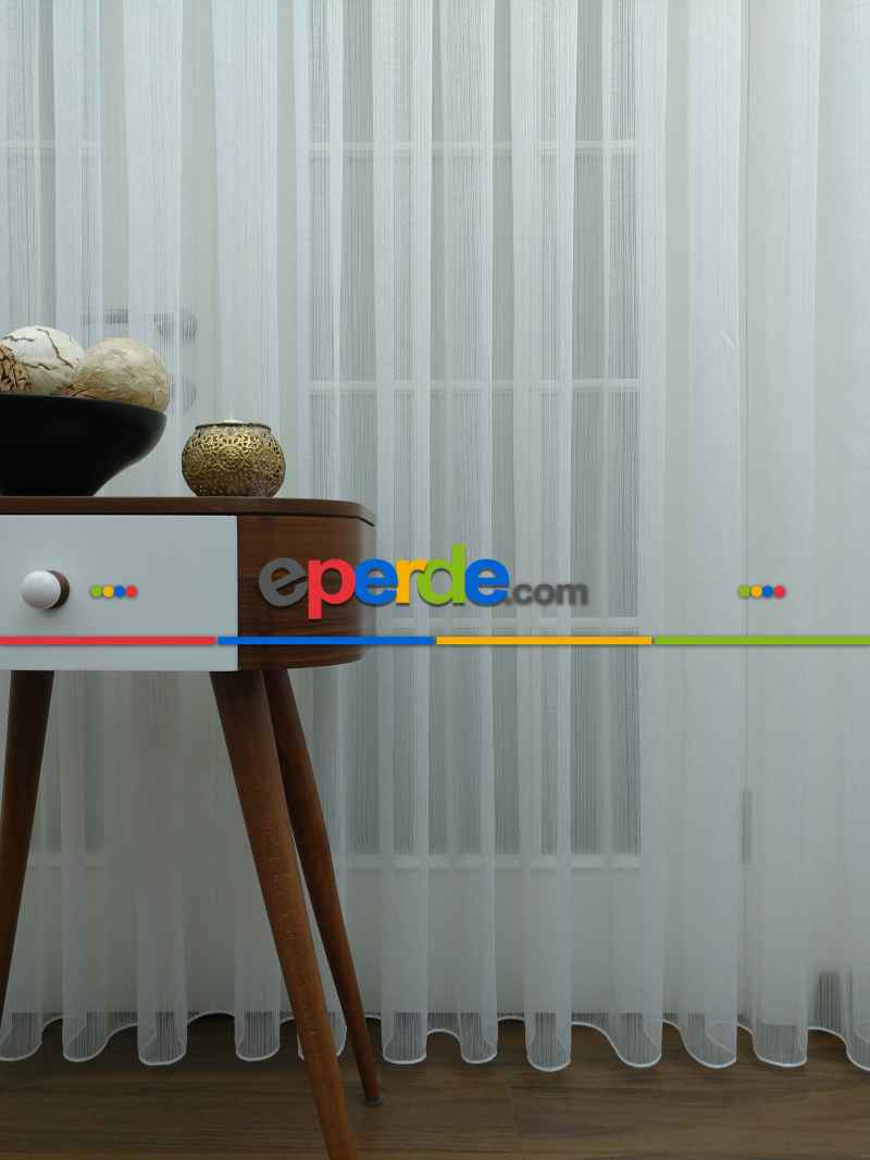 İnce Çizgili Tül Perde Çizgi Tül Sade Yeni Tasarım Model- Ekru - Kurşunlu Tül