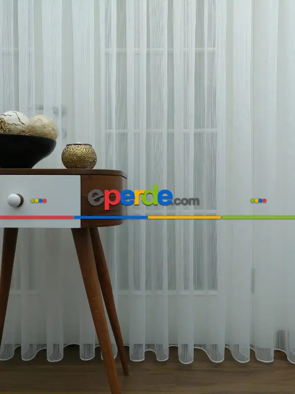 İnce Çizgili Tül Perde Çizgi Tül Sade Yeni Tasarım Model- Ekru - Kurşunlu Tül