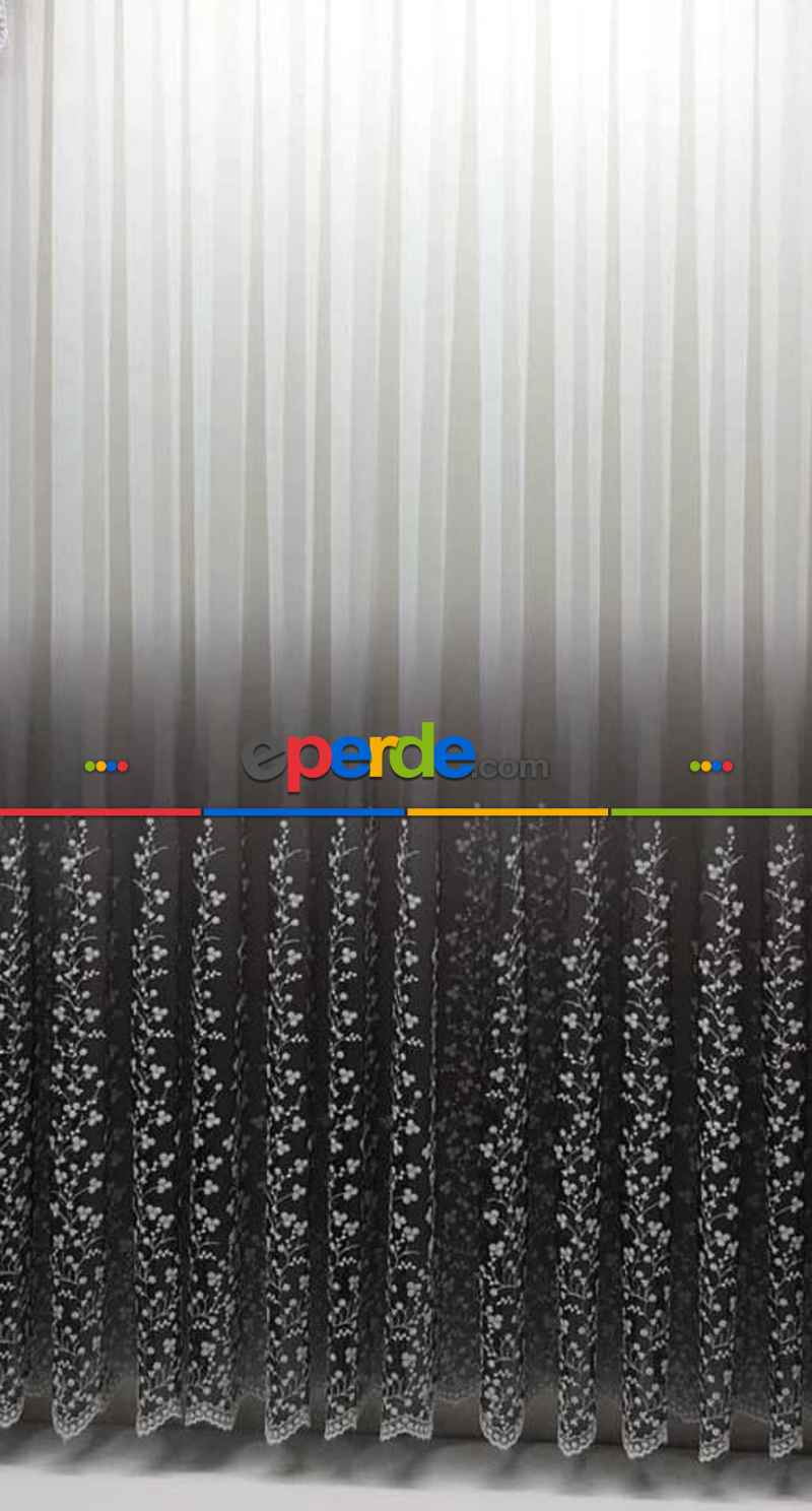 Salon Tül - Gri Degrade İşlemeli Tül