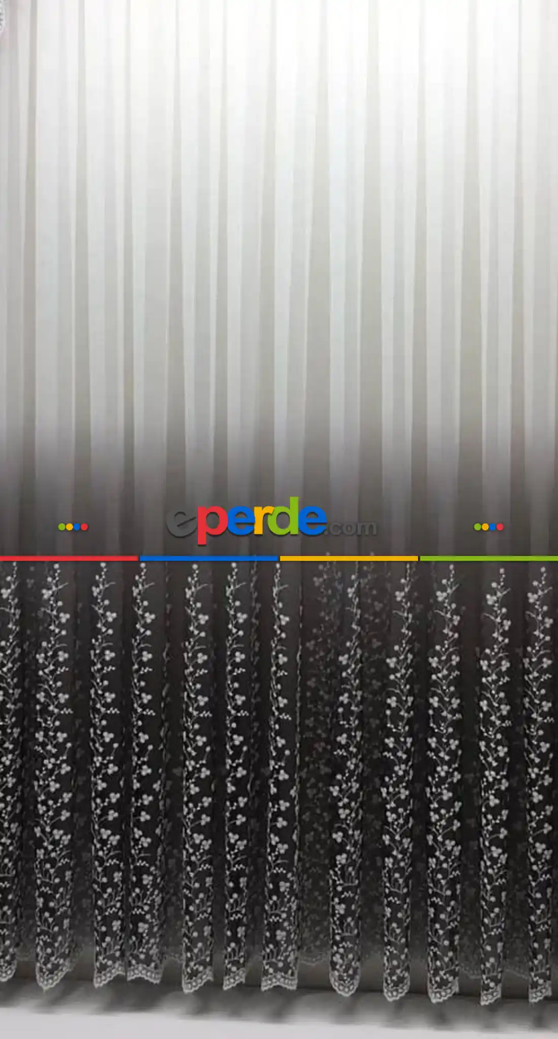 Salon Tül - Gri Degrade İşlemeli Tül