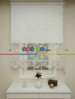 Mutfak - Örme Tül Stor Perde- Beyaz