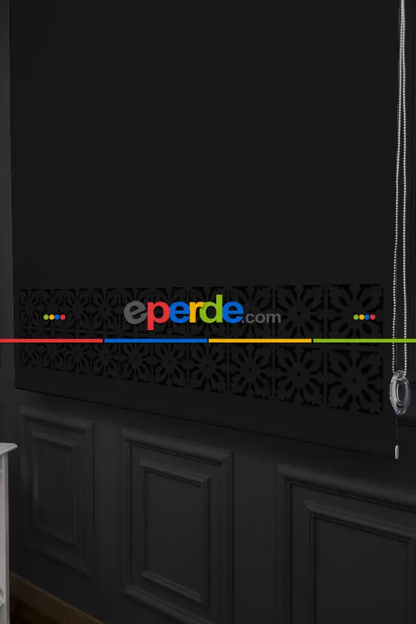 Salon Stor - Siyah Renk Lazer Kesim Mat Stor Perde (ister Düz - İster Lazer Kesimli Satın Alın)