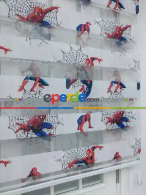 Çocuk Odası - Örümcek Adam Baskılı Zebra Perde- Mavi