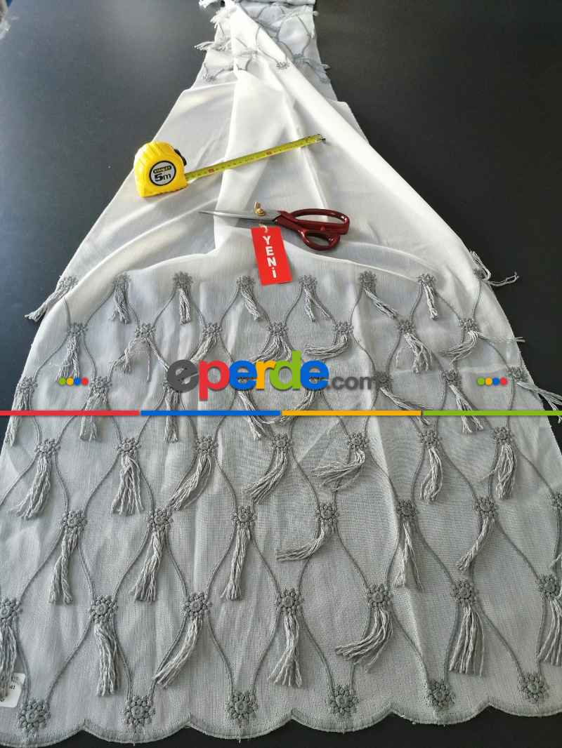 Oturma Odası - Yeni Sezon Fantazi Brode Bambu Zemin Tül Perde - 3 Renk Seçenekli