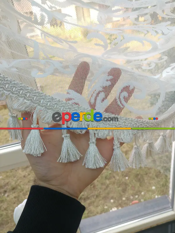 Kruvaze Tül Perde - Saçak Opsiyonel - Örme Zemin- Ekru