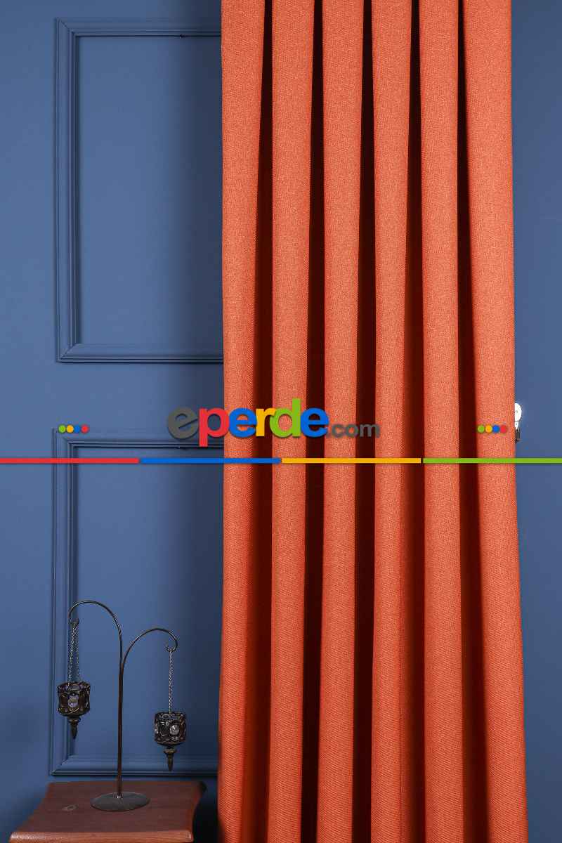 Yatak Odası - Turuncu Jakar Dokuma Fon Perde